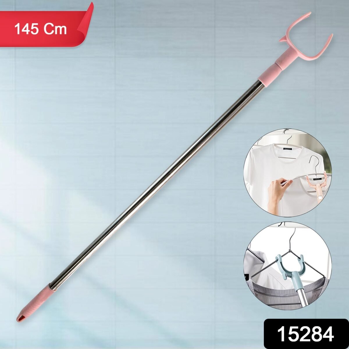 Stainless Steel Telescopic Pole Clothes Hooks Hanger (1 Pc / 145 Cm) - Image 2