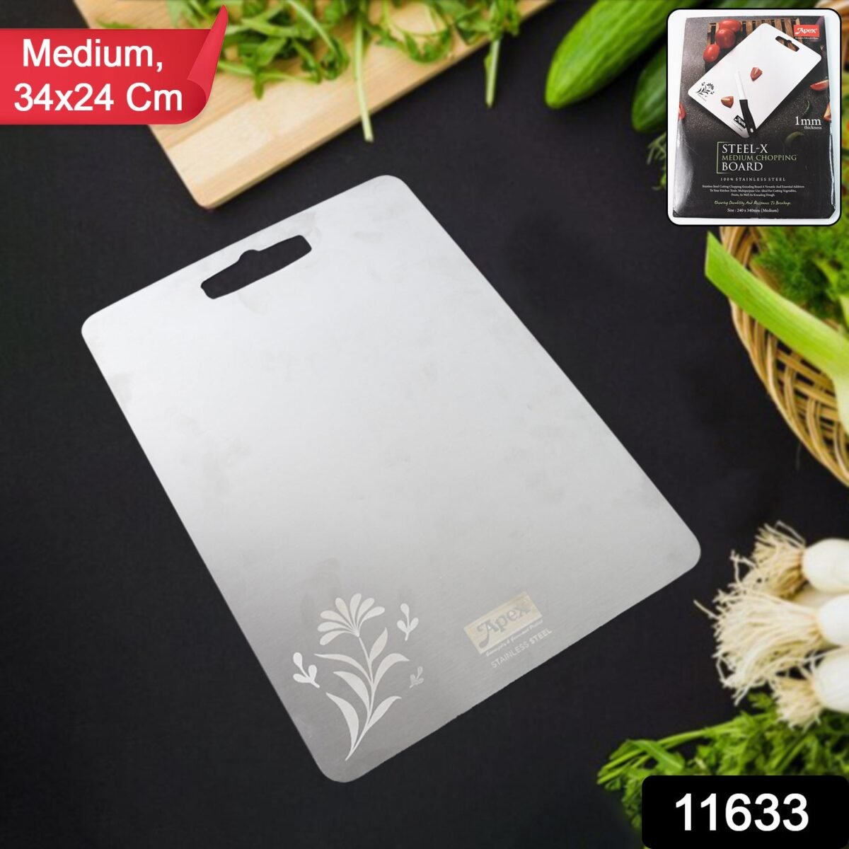 Apex Steel-X Stainless Steel Medium Chopping Board - Image 2