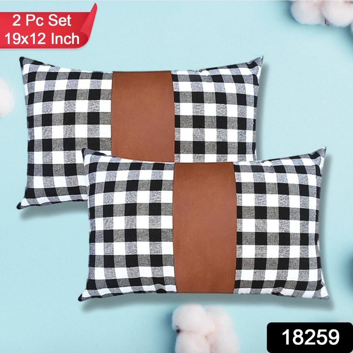 Pillow Covers, Leather & Cotton Cushion Covers (19 × 12 Inch / 1 Pair / 2 Pc) - Image 2