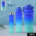 Plastic Water Bottle, 3 Different Size Bottle (3 Pc Set / With Straw & Sticker) - Image 2