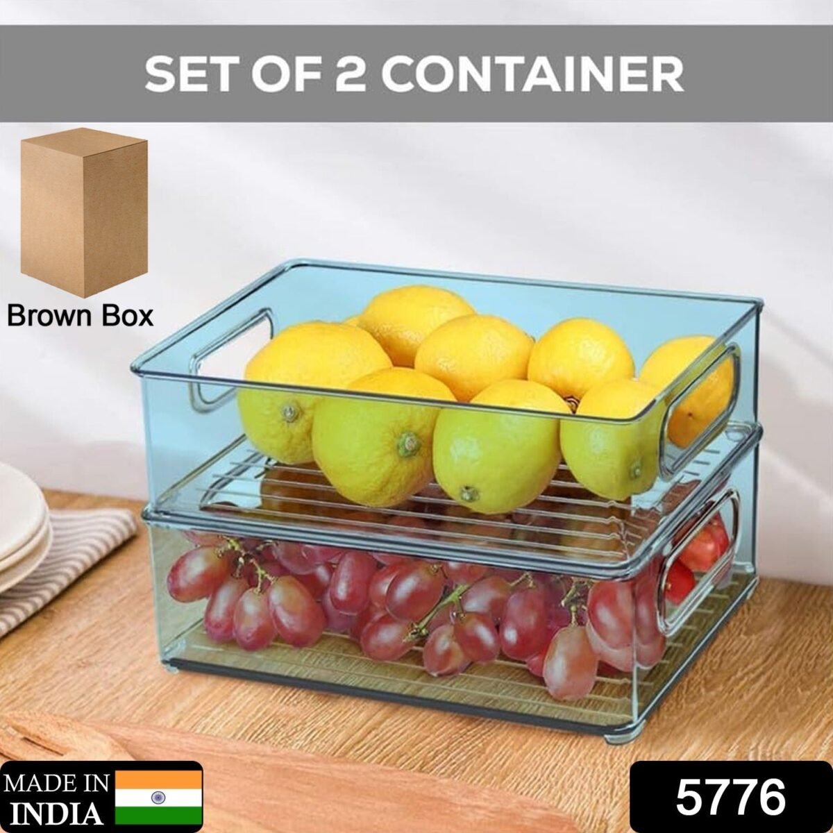 Plastic Refrigerator Organizer Bins, Set Of 2 Stackable Fridge Organizers with Handle, Clear Organizing Food Fruit Vegetables Pantry Storage Bins for Freezer kitchen Cabinet Organization and Storage (2 Pcs Set Mix Color) - Image 1