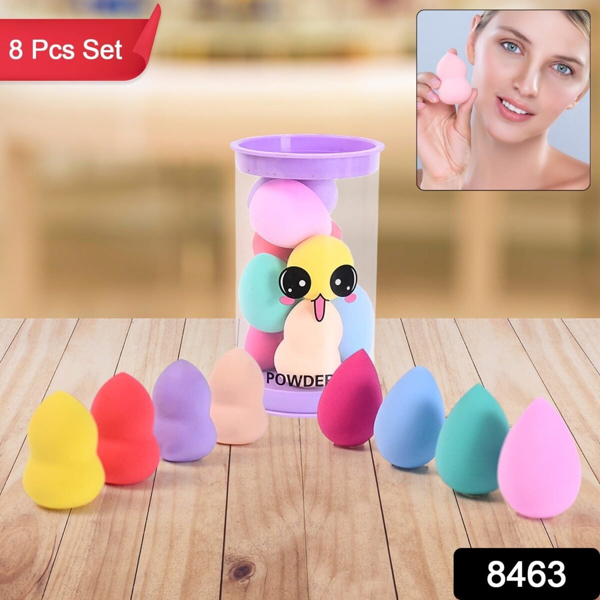 Makeup Beauty Powder Puff (8 Pcs Set / With Case / Mix Color) - Image 2