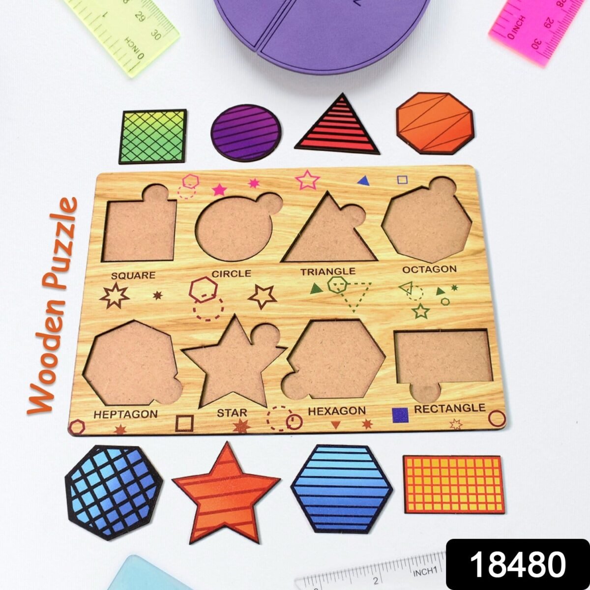 Wooden Triangles Puzzle Learning Educational Board (1 Set / 28×20 Cm) - Image 2