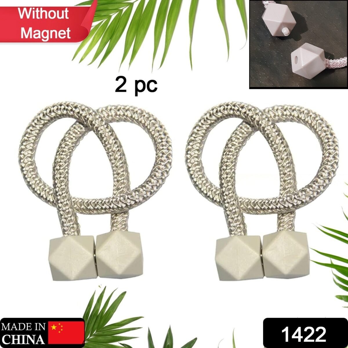 Non-Magnetic Curtain Tiebacks: Decorative Pearl Design (2 Pc, (Without Magnet Buckle) - Image 4