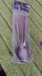 Stainless Steel Gold Bordered Textured Spoons Gold Plated Handle Set of 6 Pc - Image 7