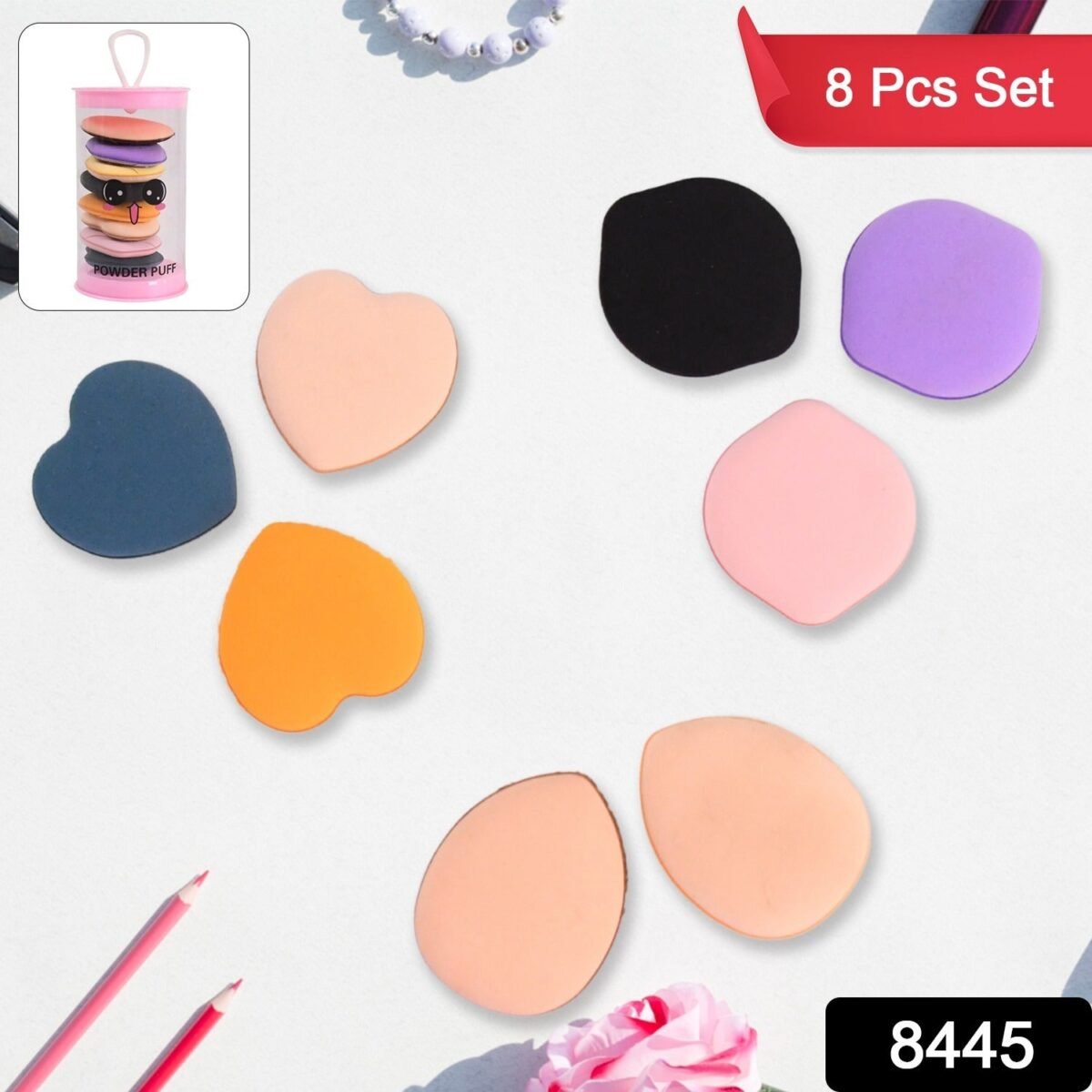Mini Finger Makeup Powder Puff (Multicolour, 8 Pcs Set) - Image 2