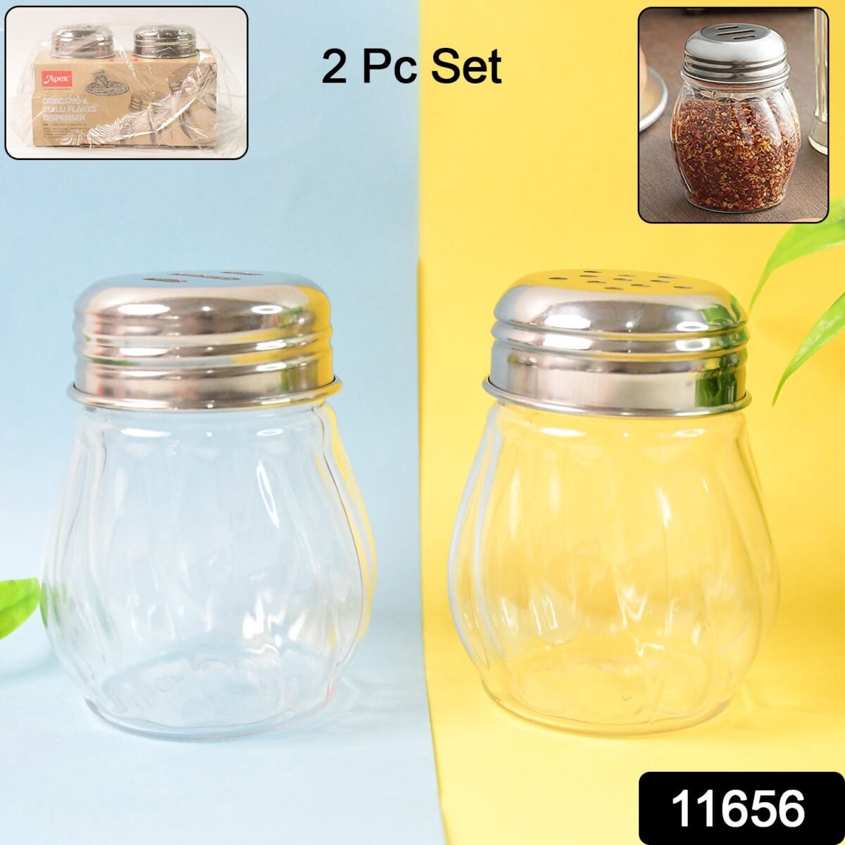 Apex Oregano & Chilli Flakes Dispenser Set – 2 Pcs Plastic Spice Shaker with Stainless Steel Lid - Image 2