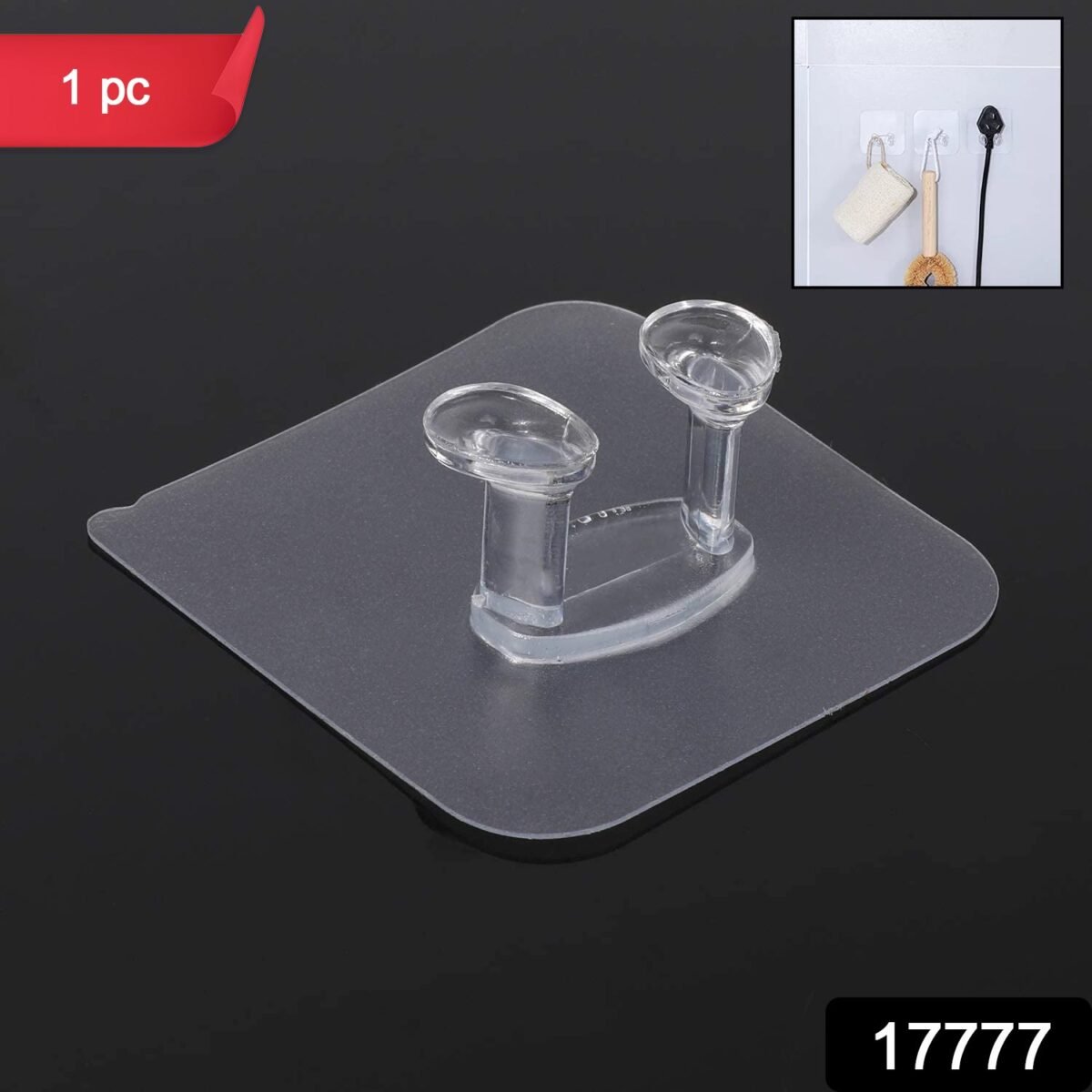 Transparent Self-Adhesive Wall Hook – Drill-Free, Waterproof & Oil-Proof for Toothbrush, Socket (1 Pc) - Image 1
