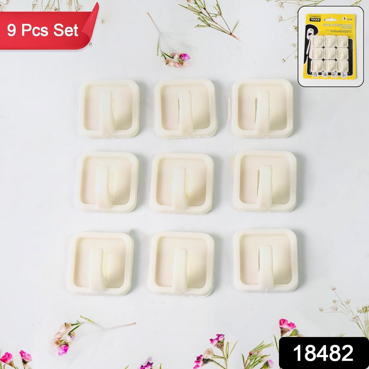 Adhesive Hooks for Wall Hanging Clothes Strong Adhesive Hooks (9 pcs Set) - Image 2